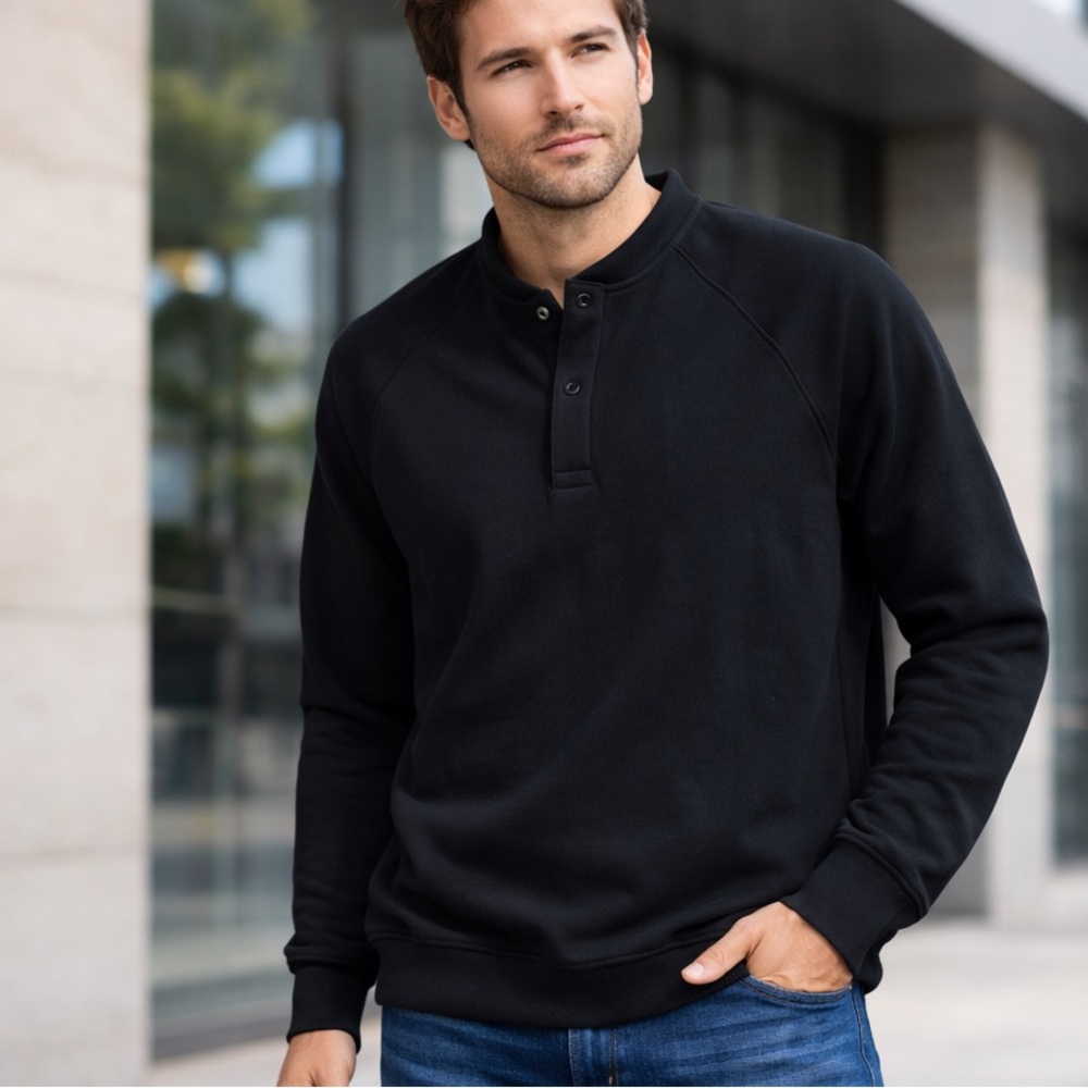 Alfani men’s Snap Neck Long Sleeve Knit Pullover top sweater black size XL NWT‎